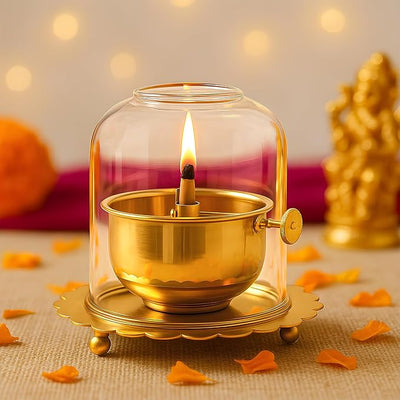 Premium Brass Akhand Diya with Adjustable Bati